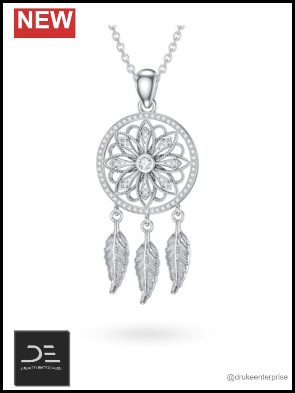 925 Sterling Silver Dreamcatcher Necklace with Lab Diamond
